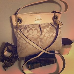 White Coach Purse with pink satin interior